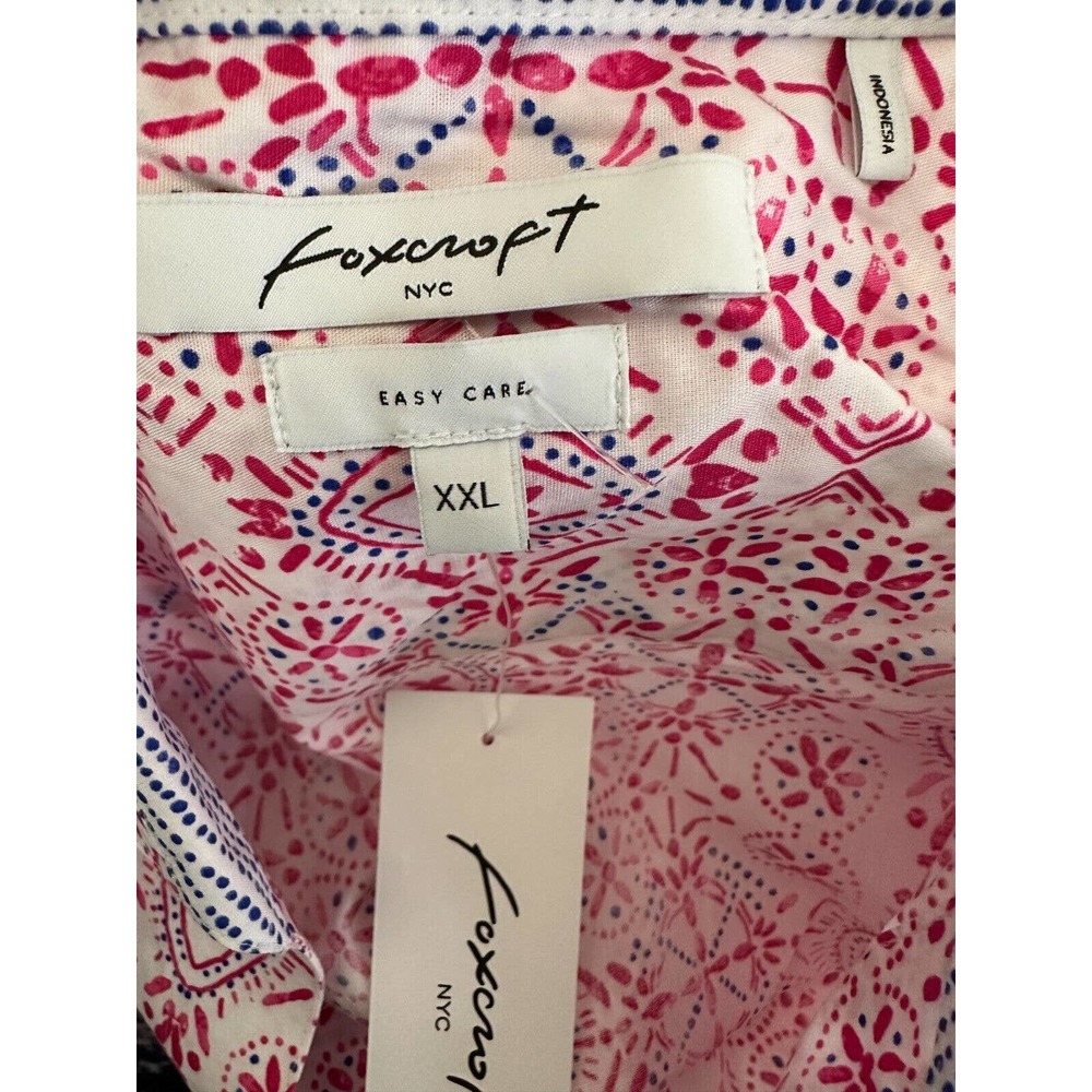 NWT Foxcroft NYC Pinpoint Non Iron Stretch Poplin Shirt Hibiscus Floral XXL - Picture 4 of 8